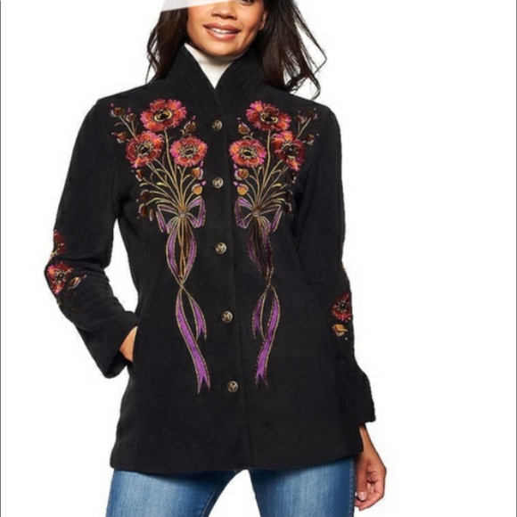 Bob Mackie Black Embroidered Fleece 